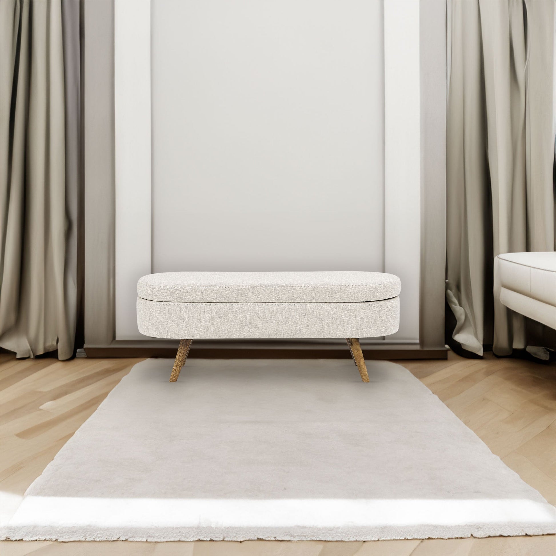 Ottoman Oval Storage Bench Rubber Wood Legs Beige(43.5"x16"x16") - Korvel
