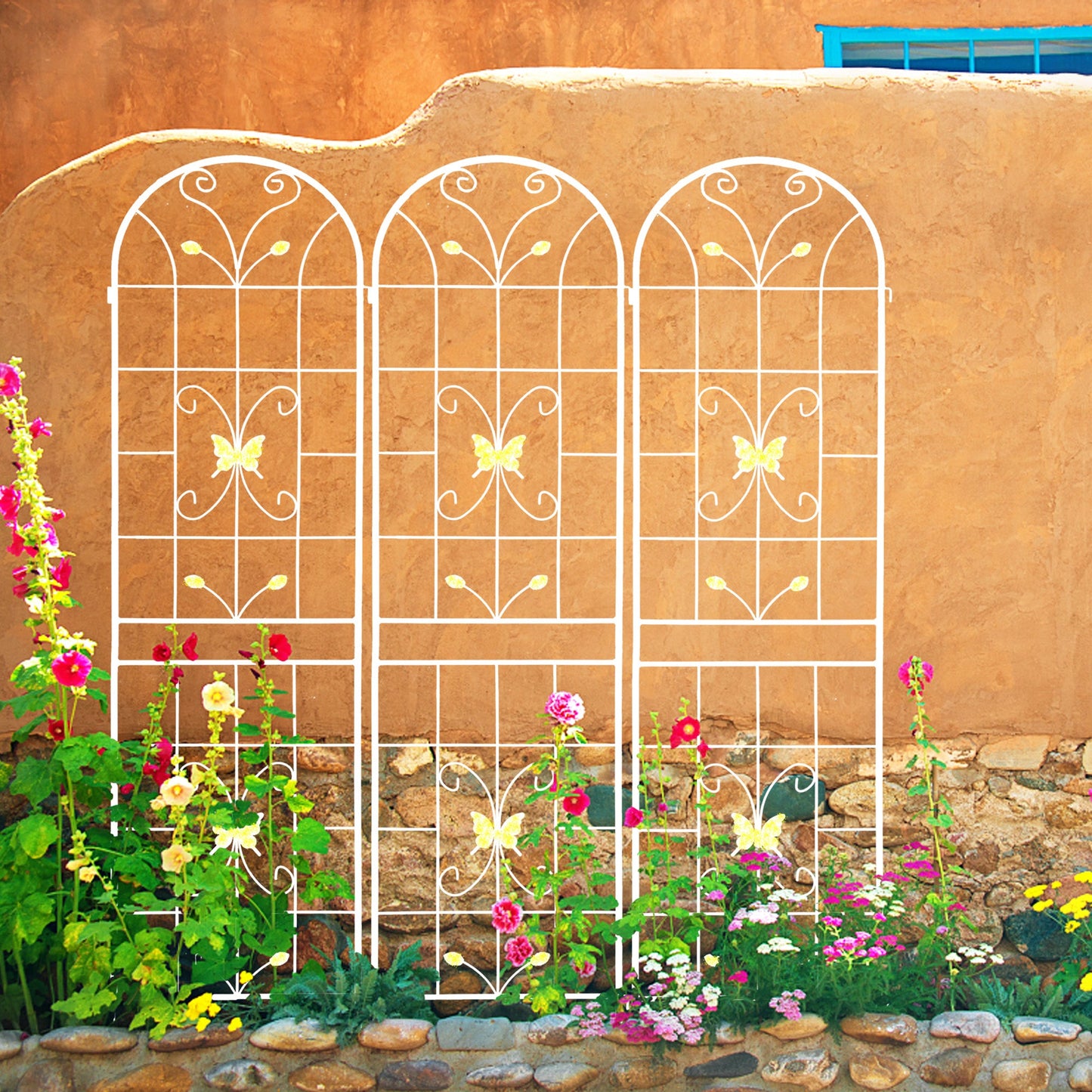 2 Pack Metal Garden Trellis 86.7" x 19.7" Rustproof Trellis for Climbing Plants Outdoor Flower Support Cream White - Korvel