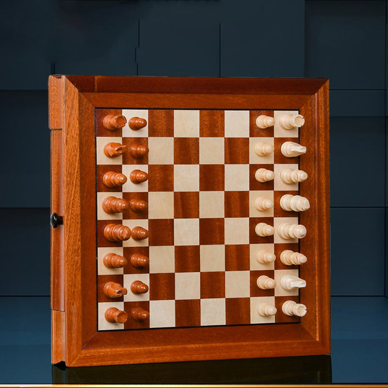 Drawer style solid wood veneer splicing chessboard magnetic chess box set - Korvel