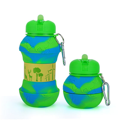Earth Silicone Portable Water Bottle - Leak-proof & Foldable