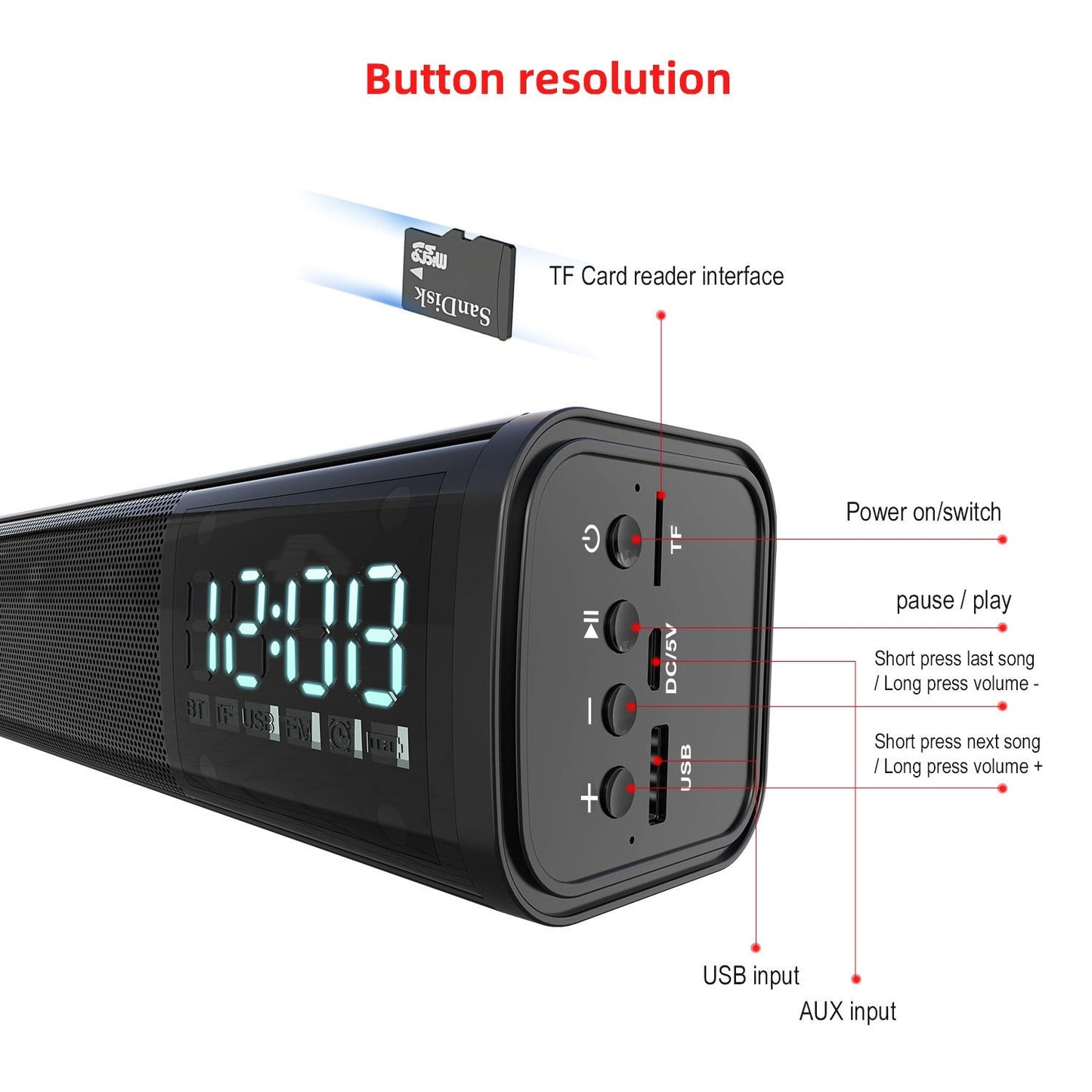 Altavoz Bluetooth 5.0 Q2 con 10W de potencia y batería de 2200mAh