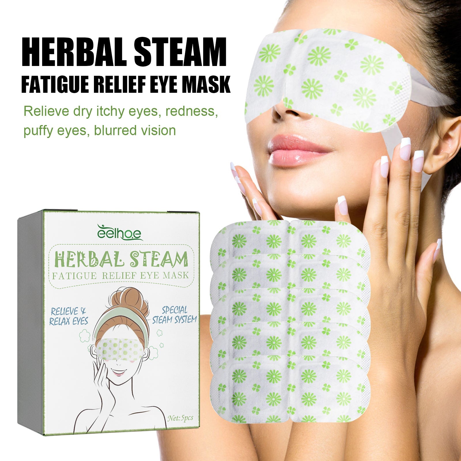 Herbal Steam Fatigue Relief Eye Mask, Relieve Eye Strain And Eye Discomfort Herbal Essence Hot Compress Eye Mask - Korvel