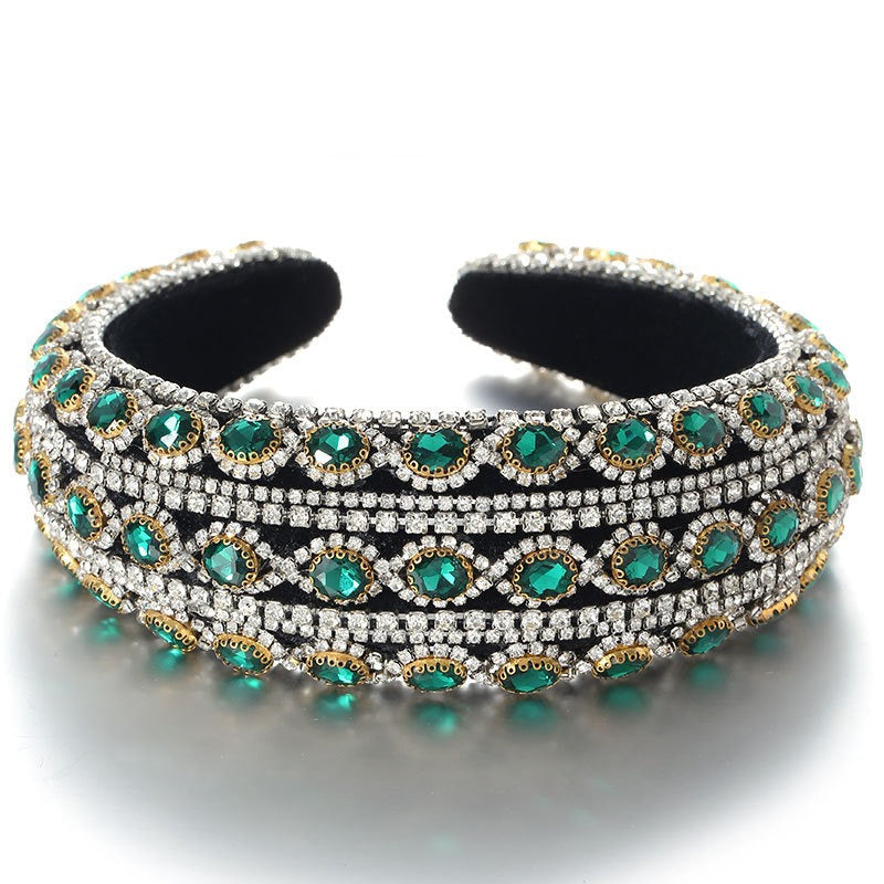Heavy craftsmanship Baroque crystal headband with retro glass inlaid diamond hair accessories - Korvel