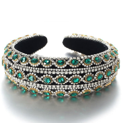 Heavy craftsmanship Baroque crystal headband with retro glass inlaid diamond hair accessories - Korvel