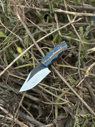 Premium 9" D2 Steel Hunting Knife with Unique Pine Cone Resin Handle & Leather Sheath - Korvel