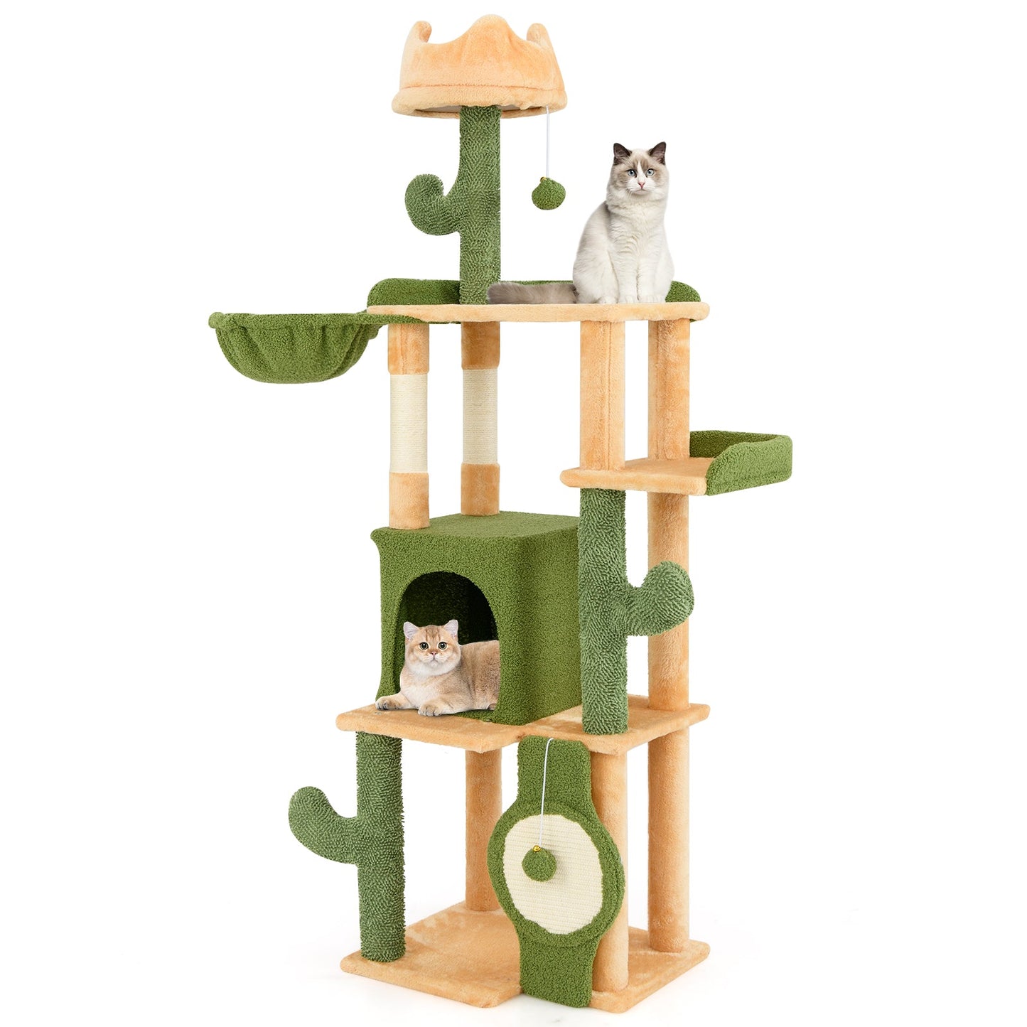 63 Inch Cactus Cat Tree with Scratching Posts for Indoor Cats