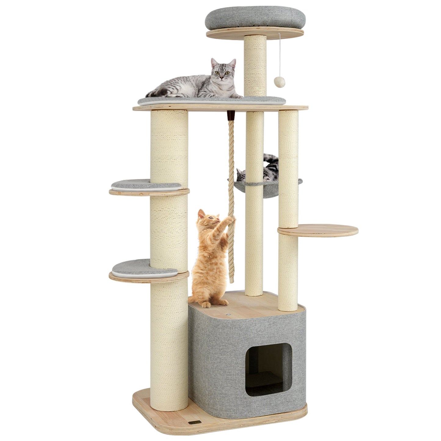 Arbre à chat moderne de 63 pouces avec perchoir et hamac - Gris
