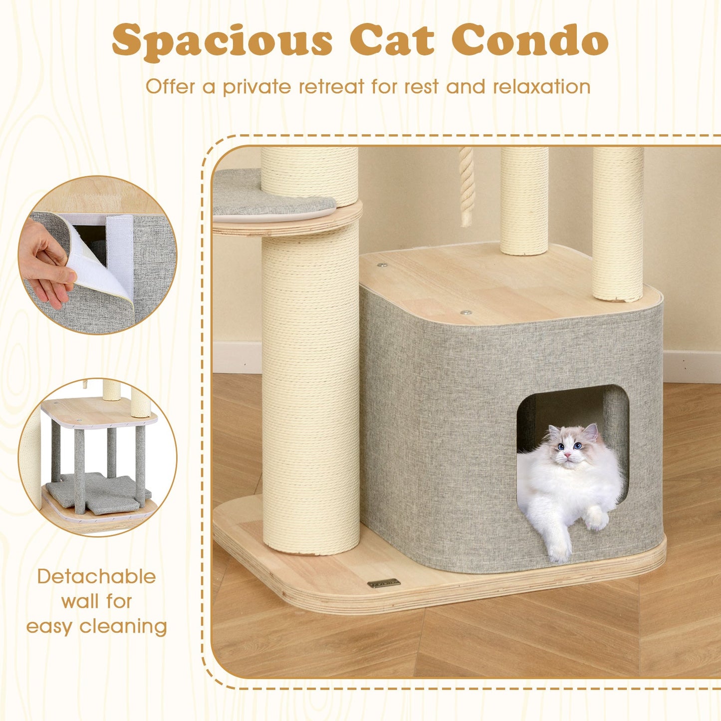 Arbre à chat moderne de 63 pouces avec perchoir et hamac - Gris