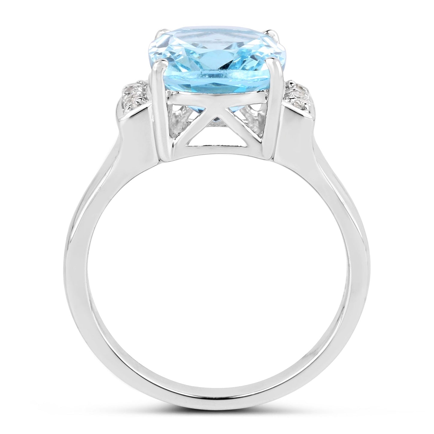 4.28 Carat Genuine Blue Topaz & White Topaz Sterling Silver Ring