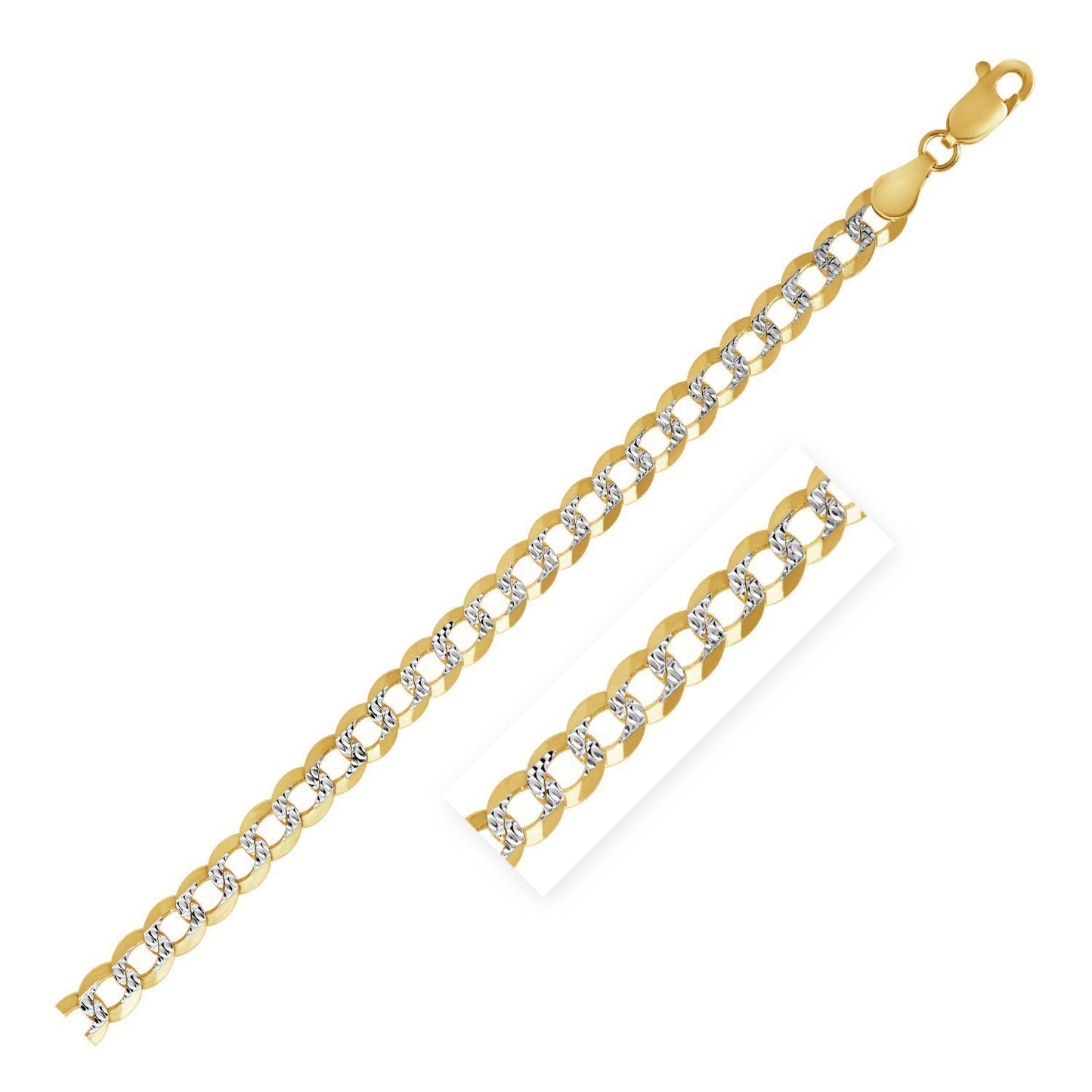 Chaîne Curb Pave en Or Bicolore 14k - 3,2 mm