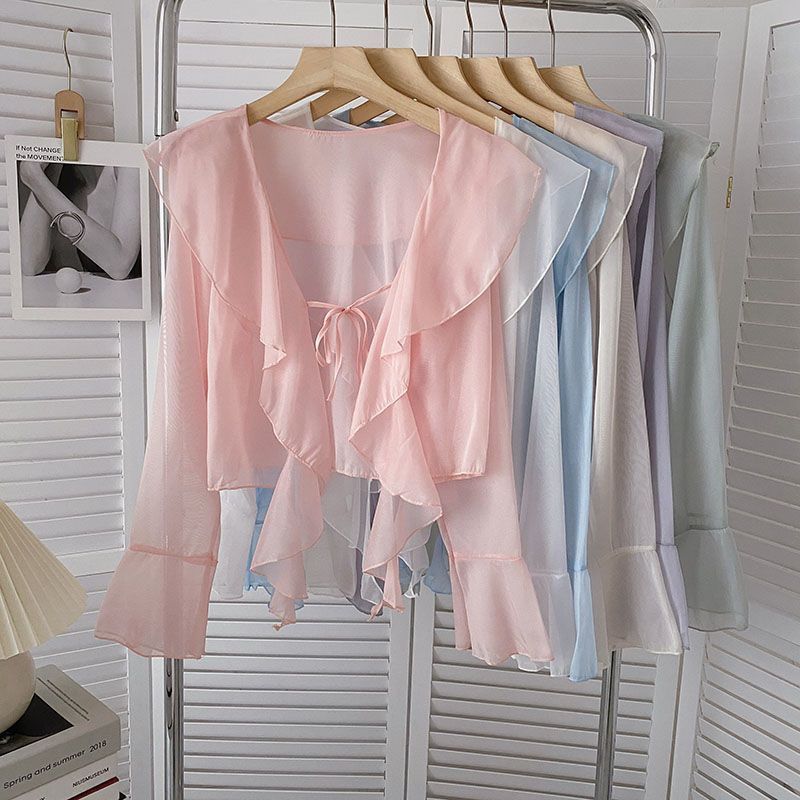 Haut en chiffon à volants grande taille avec protection solaire pour femmes