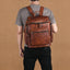 Mochila de Cuero de Doble Capa Retro Genuina para Hombres