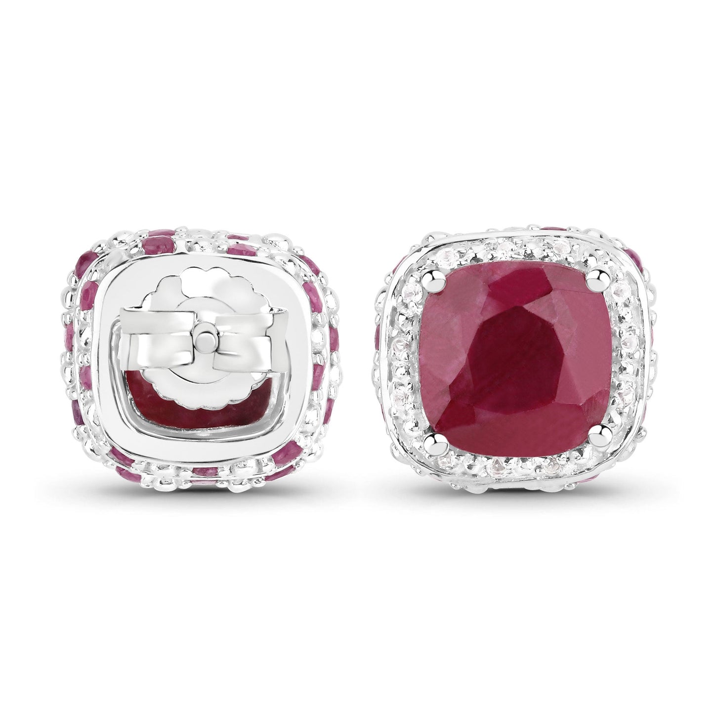 Boucles d'oreilles en argent sterling avec rubis teintés de 6,12 carats et topaze blanche