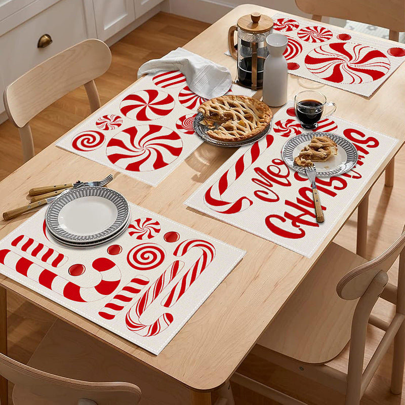 Christmas meal mat linen candy letter printed table mat living room dining table decoration insulation mat - Korvel