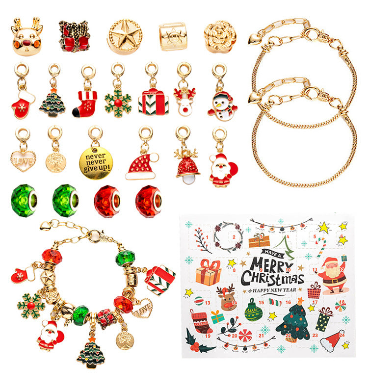DIY creative children's bracelet jewelry 24-grid calendar Christmas holiday surprise blind box silver set - Korvel