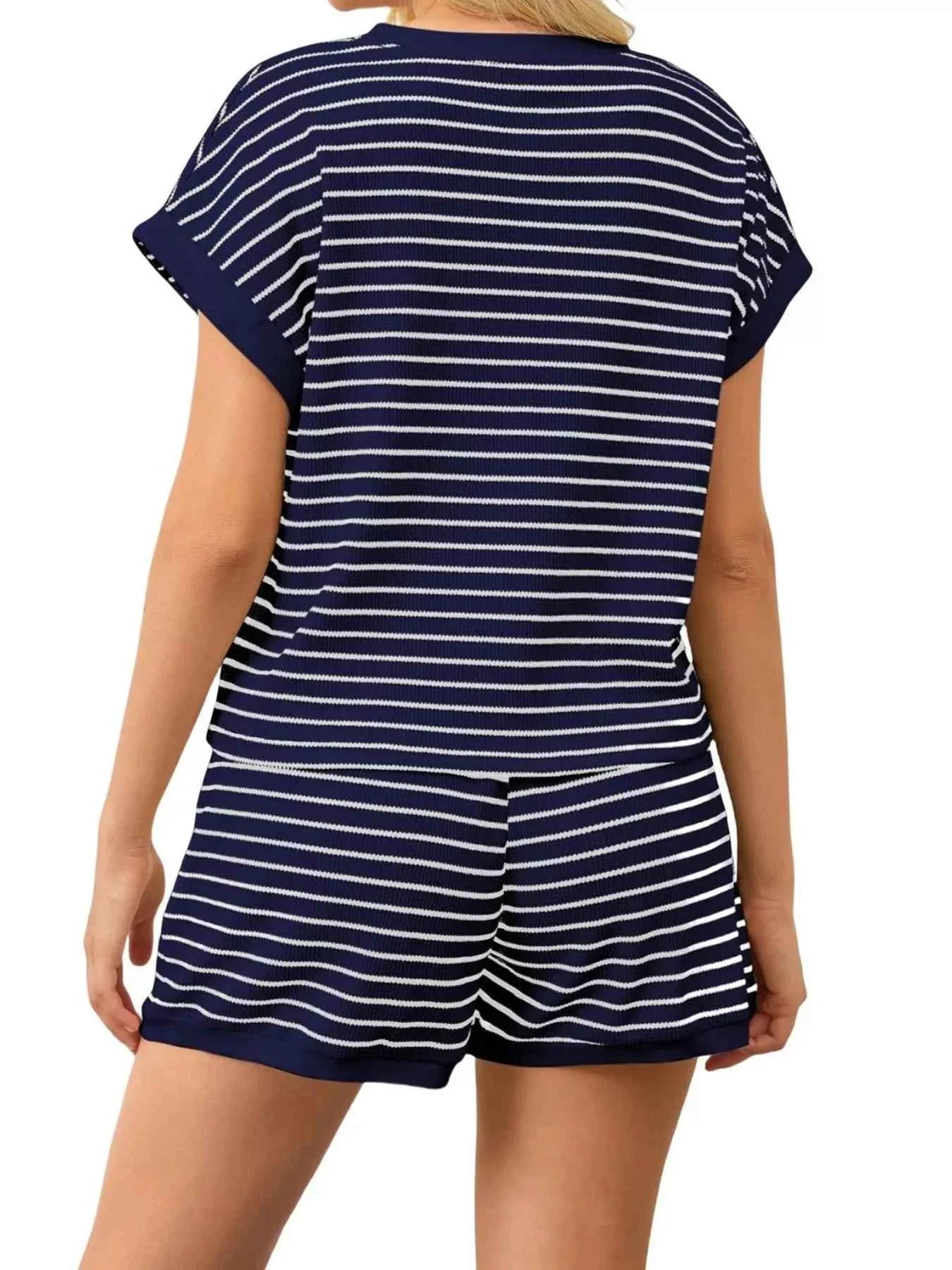 Striped Chic Plus Size Top & Shorts Set