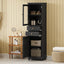 Tall Bathroom Storage Cabinet with Glass Doors, Free-Standing, Two Drawers, and Adjustable Shelves, MDF Board, Painted Black - Korvel