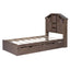 Twin Size Wood Platform Bed with House-shaped Storage Headboard and 2 Drawers Walnut - Korvel