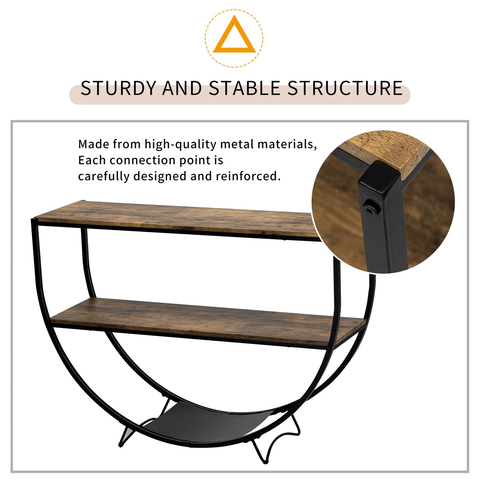 TREXM Rustic Industrial Design Demilune Shape Textured Metal Distressed Wood Console Table (Distressed Brown) - Korvel