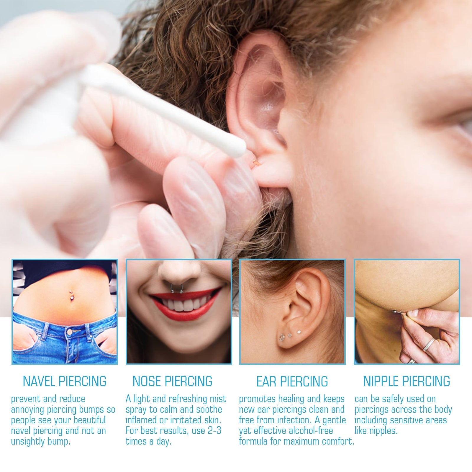Piercing Aftercare Spray, Ear Hole Cleaning Prevent Odor To Reduce Swelling Pain Relief Spray - Korvel