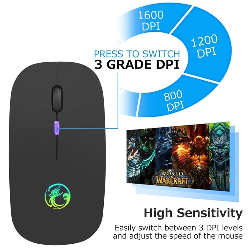 Wireless Mouse Bluetooth RGB Rechargeable Mouse Wireless Computer Silent Mause LED Backlit Ergonomic Gaming Mouse For Laptop PC - Korvel