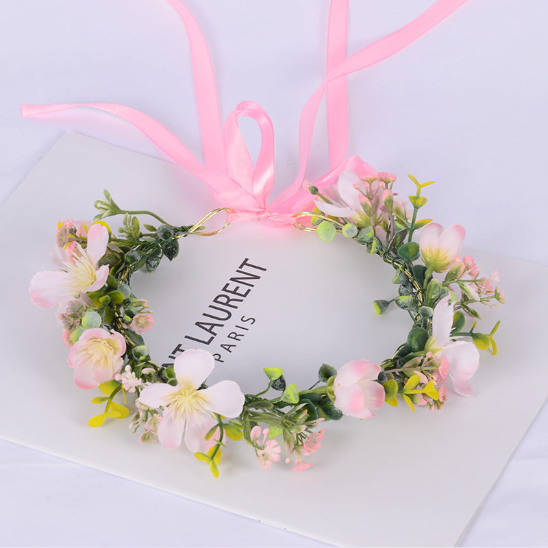 Girl's flower wreath headpiece handmade simulation flower hair accessory wedding festival Hanfu headpiece flower wreath - Korvel
