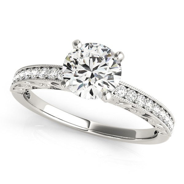 14k White Gold Antique Style Diamond Engagement Ring