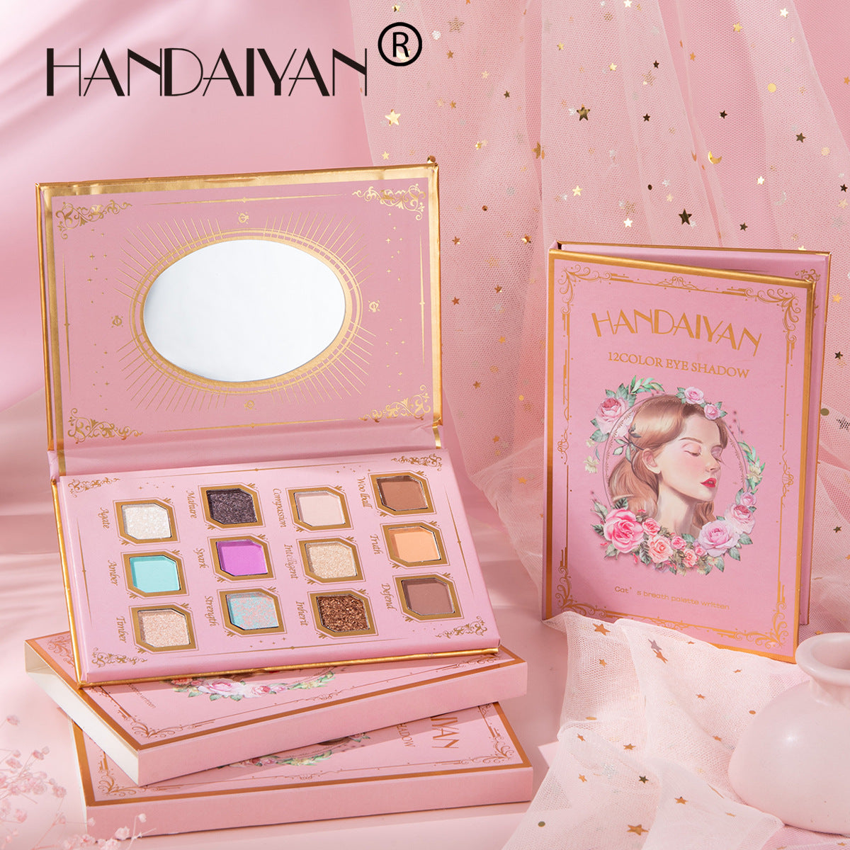 HANDAIYAN 12 Color Eye Shadow Palette Retro Niche Eye Shadow Noble With Mirror Matte Pearlescent Powder Eye Shadow - Korvel