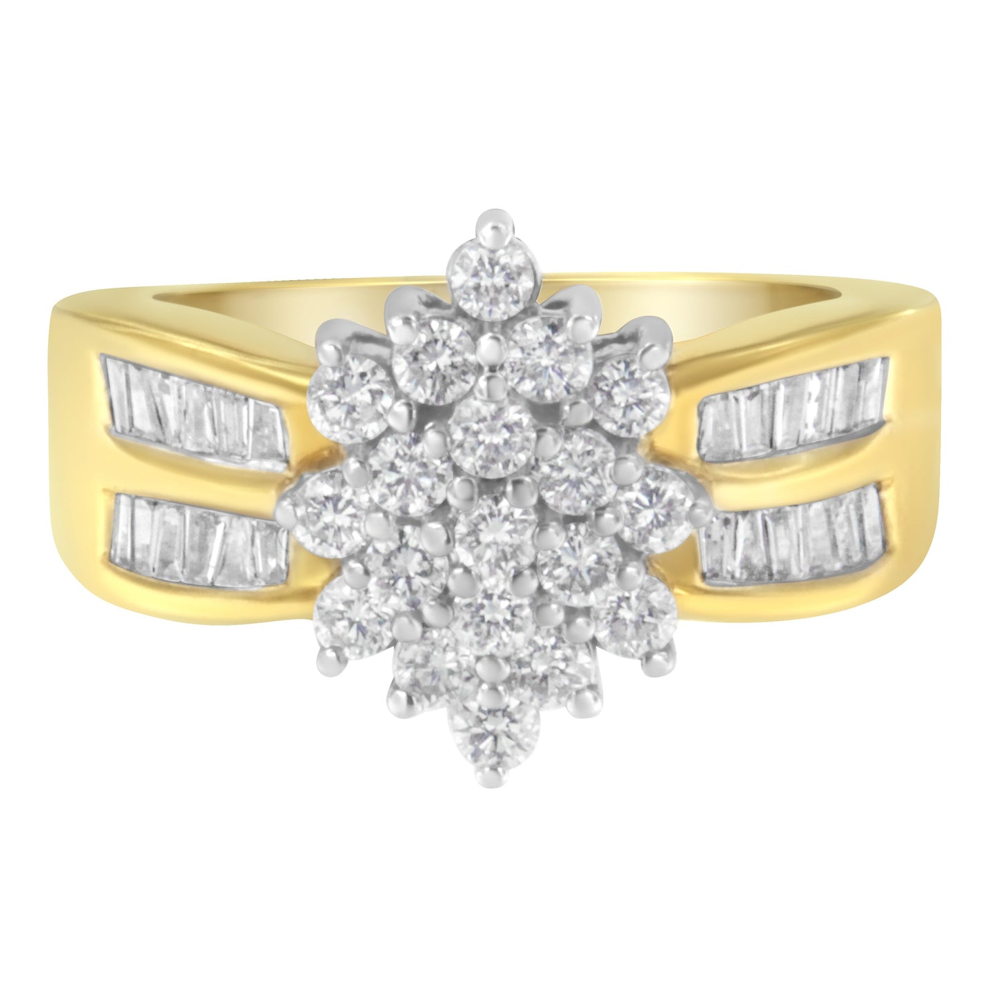 10K Yellow Gold Floral Cluster Diamond Statement Ring - Size 6-1/2