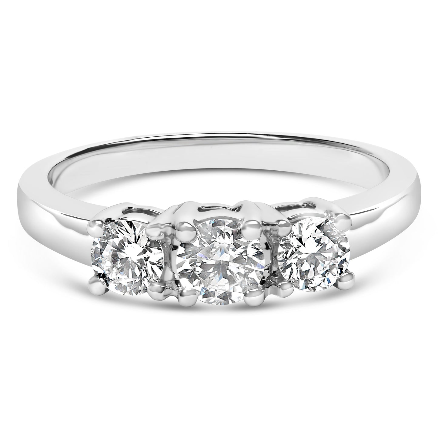 Anillo de Compromiso de Diamante Creado en Laboratorio de 3 Piedras en Oro Blanco de 14K - Talla 7
