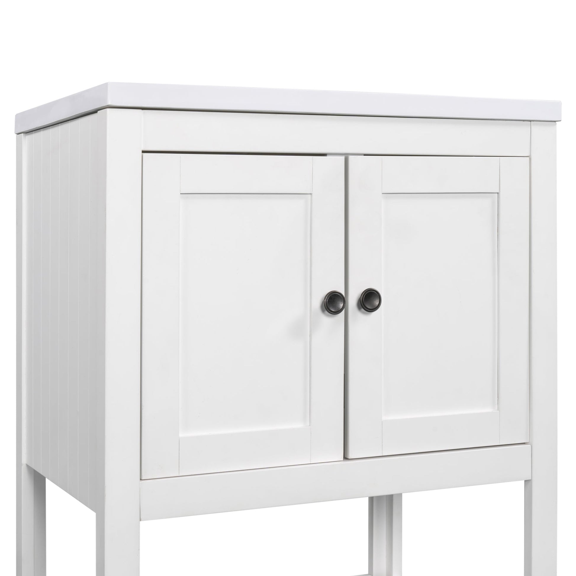 24" White Modern Sleek Bathroom Vanity Elegant Ceramic Sink with Solid Wood Frame Open Style Shelf - Korvel