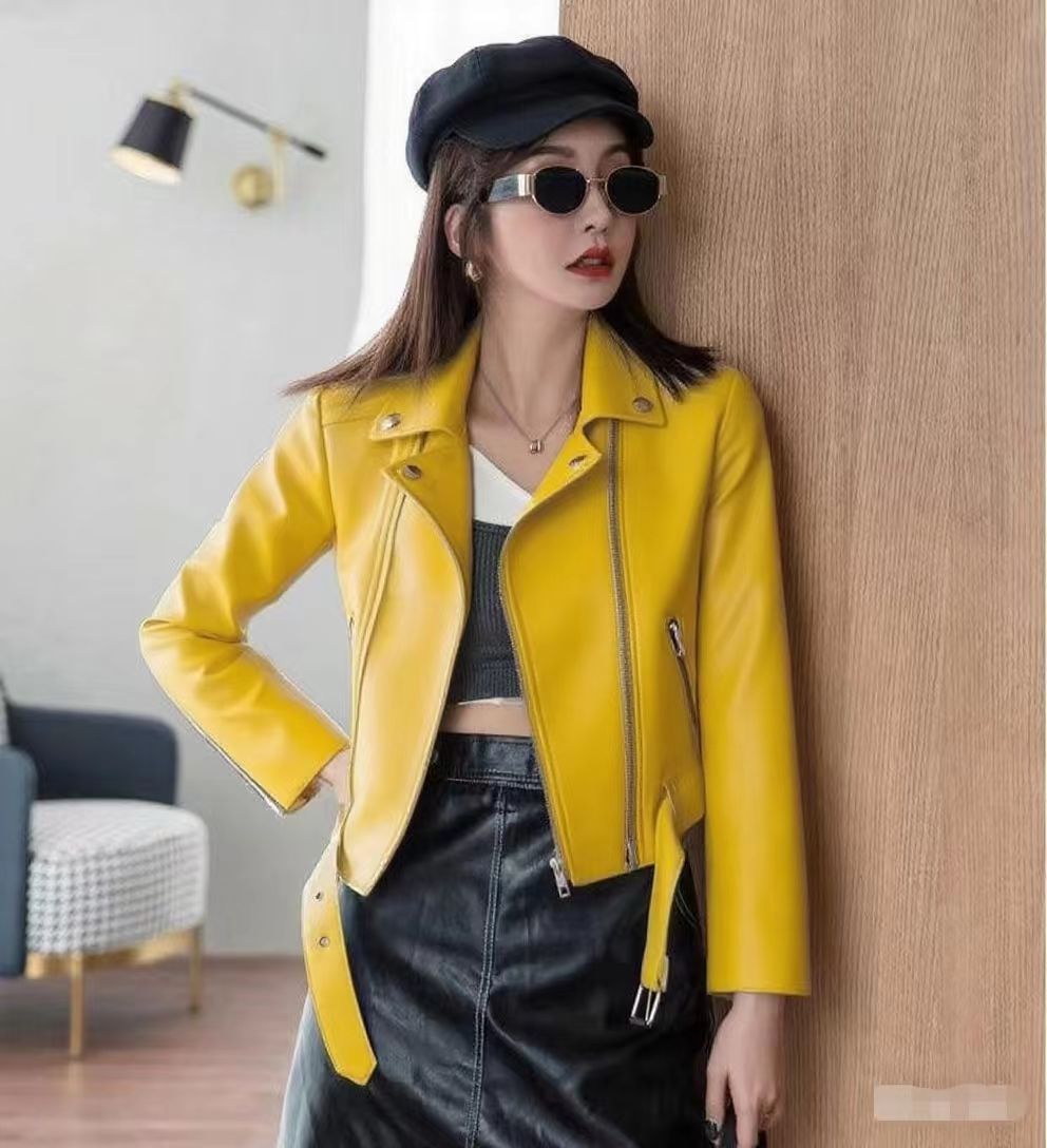 Women's Slim-Fit Leather Jacket - Fashionable Outerwear