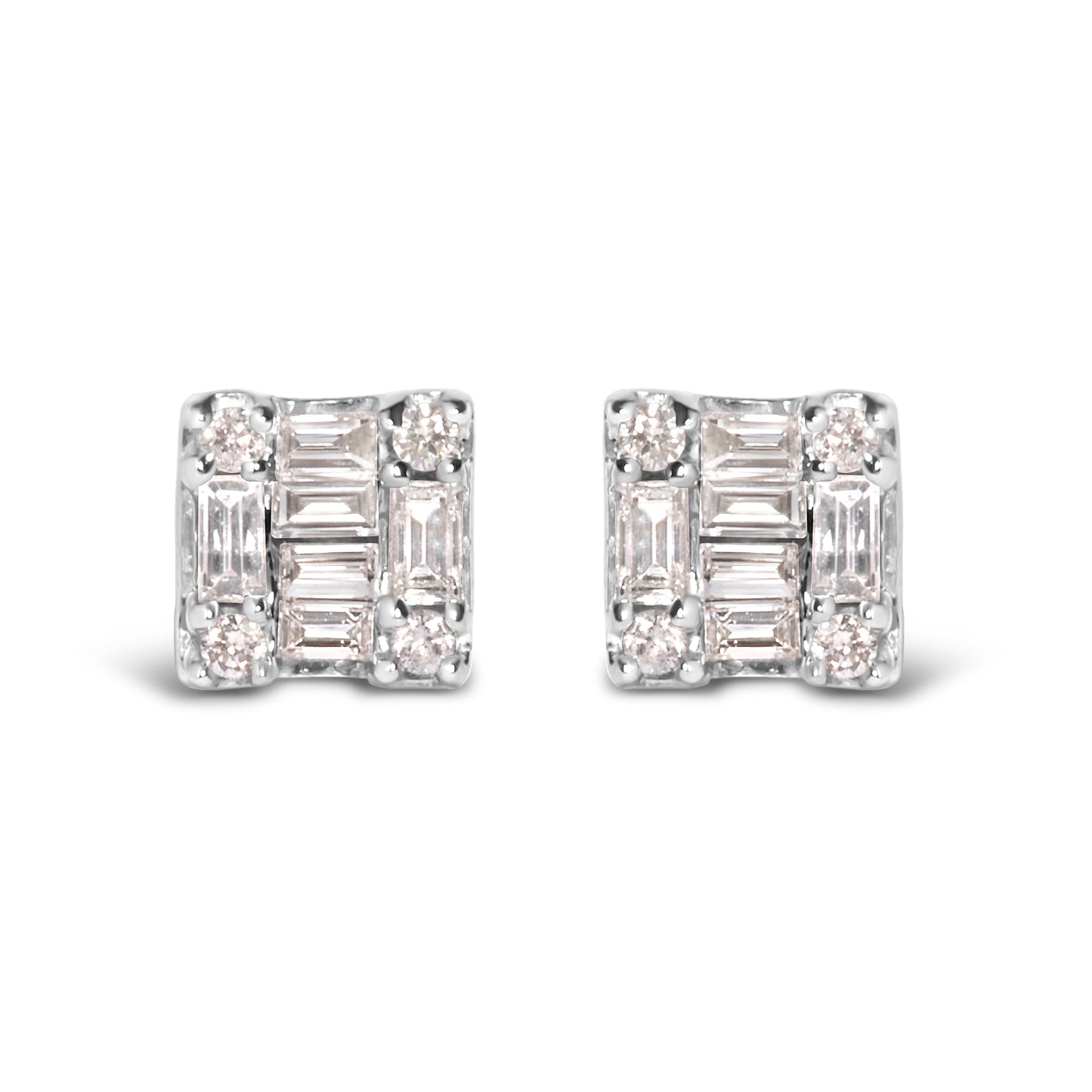 Pendientes de Stud Cuadrados de Diamante Mosaic de Oro Blanco de 10K
