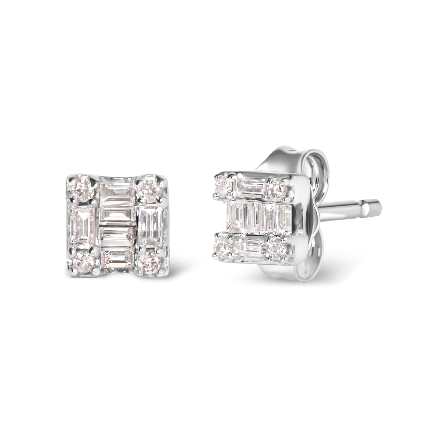 Pendientes de Stud Cuadrados de Diamante Mosaic de Oro Blanco de 10K