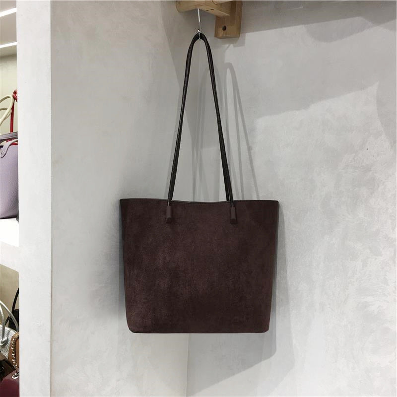 Retro Suede-Like Fabric Handheld Shoulder Tote Bag