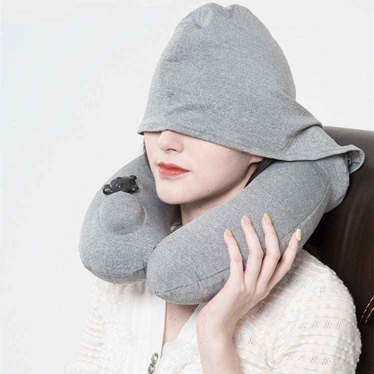 Premium Inflatable Travel Pillow with Hood for Comfort