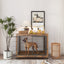 Rustic Brown Furniture Style Dog Crate Side Table on Wheels