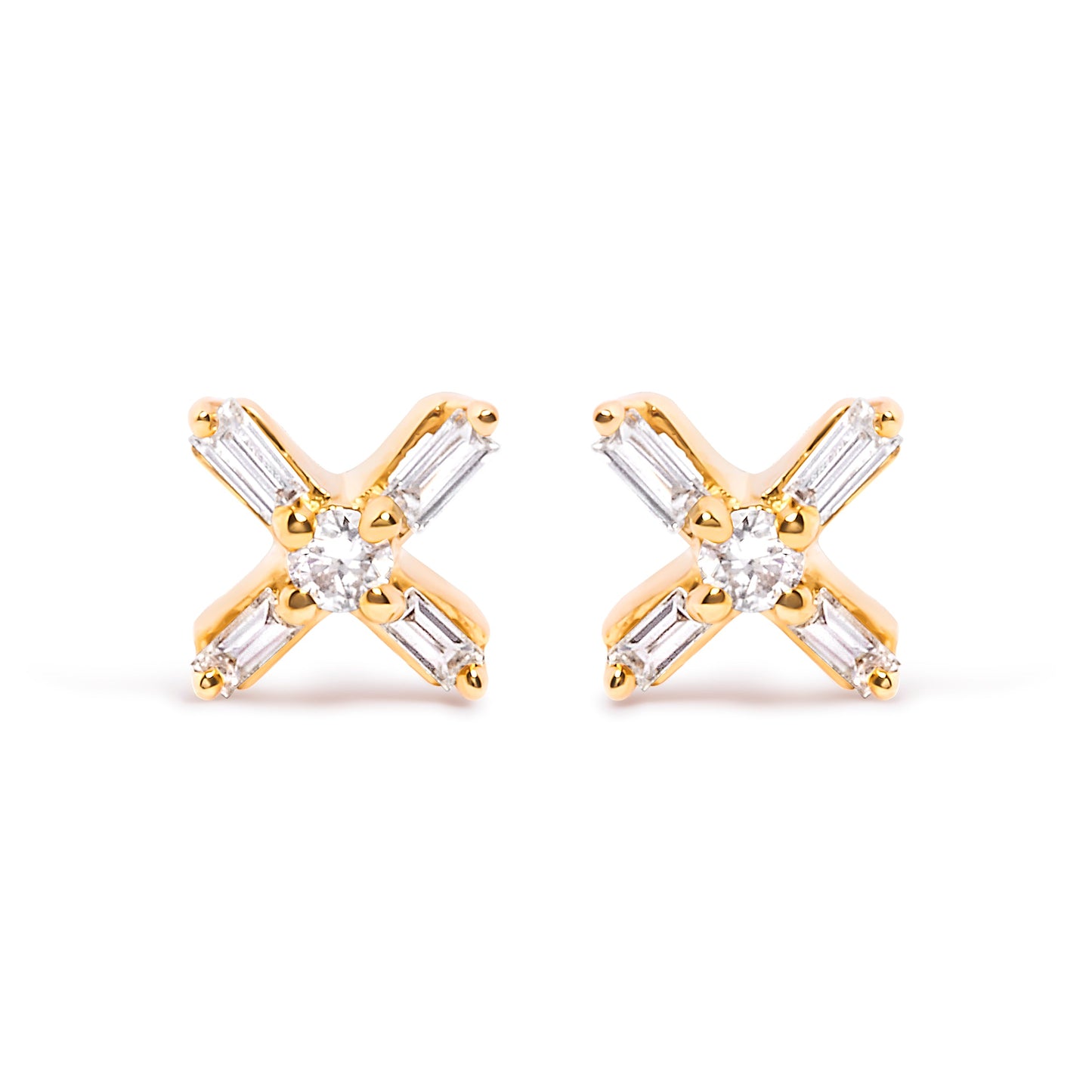 Pendientes de Stud en Oro Amarillo de 10K con Diamantes en Cruz