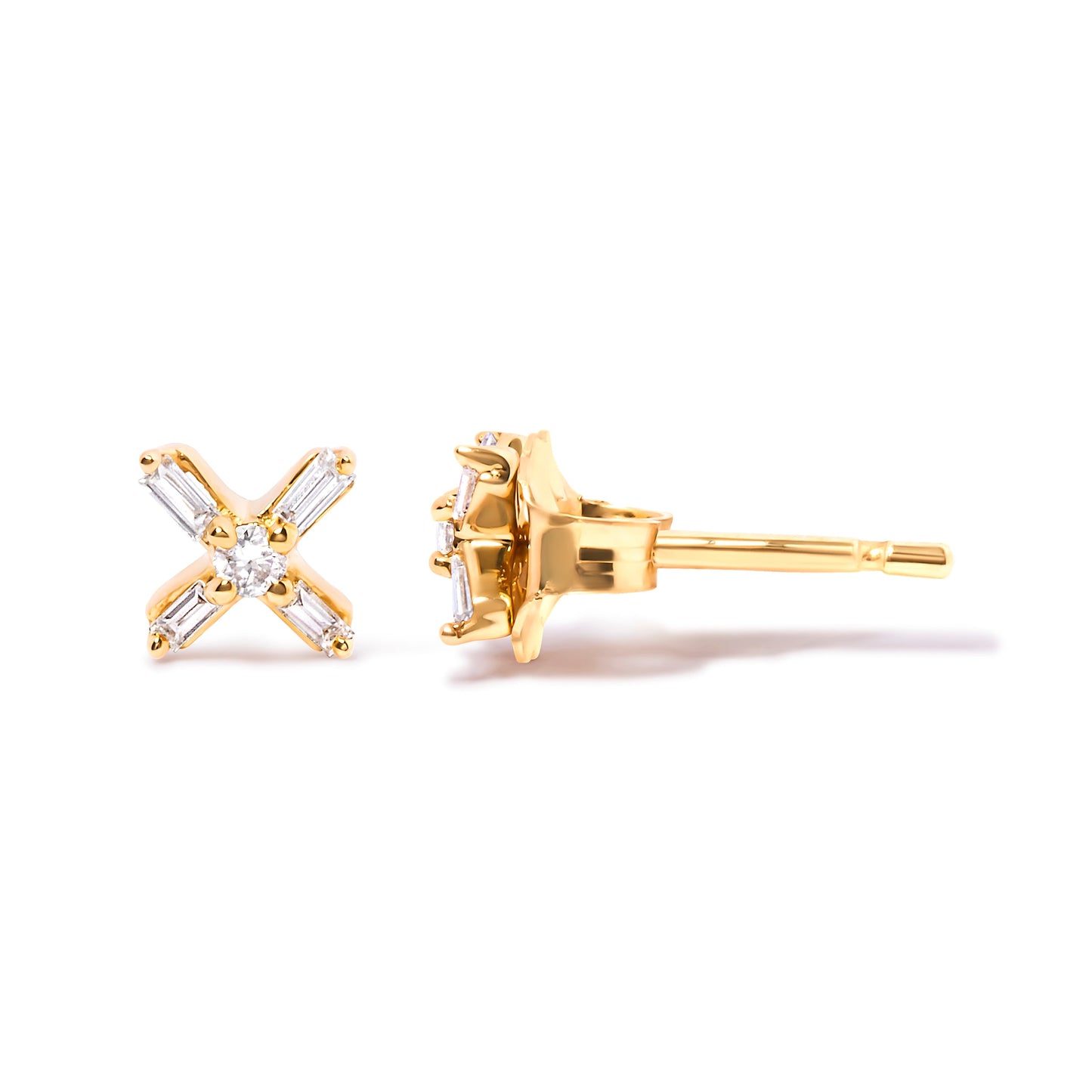 Pendientes de Stud en Oro Amarillo de 10K con Diamantes en Cruz