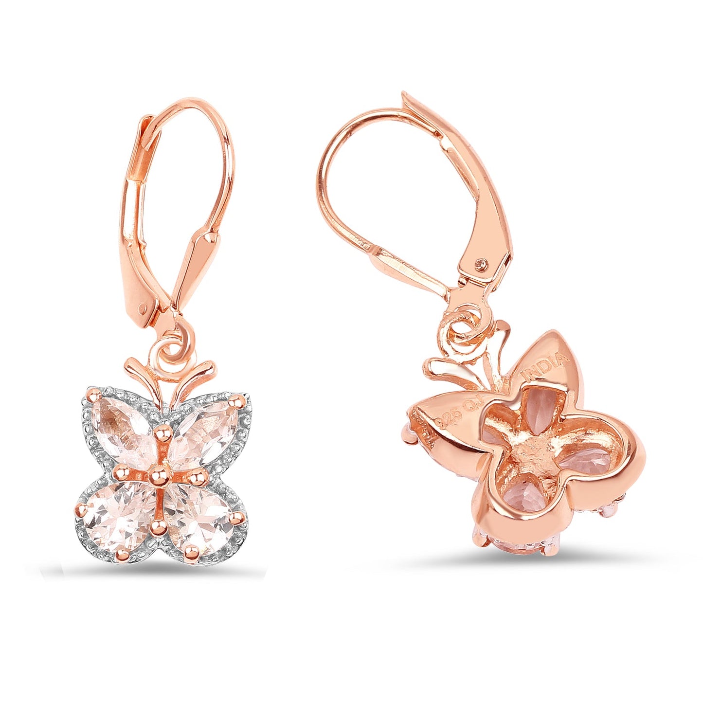 Pendientes Colgantes de Morganita Baño de Oro Rosa de 18K
