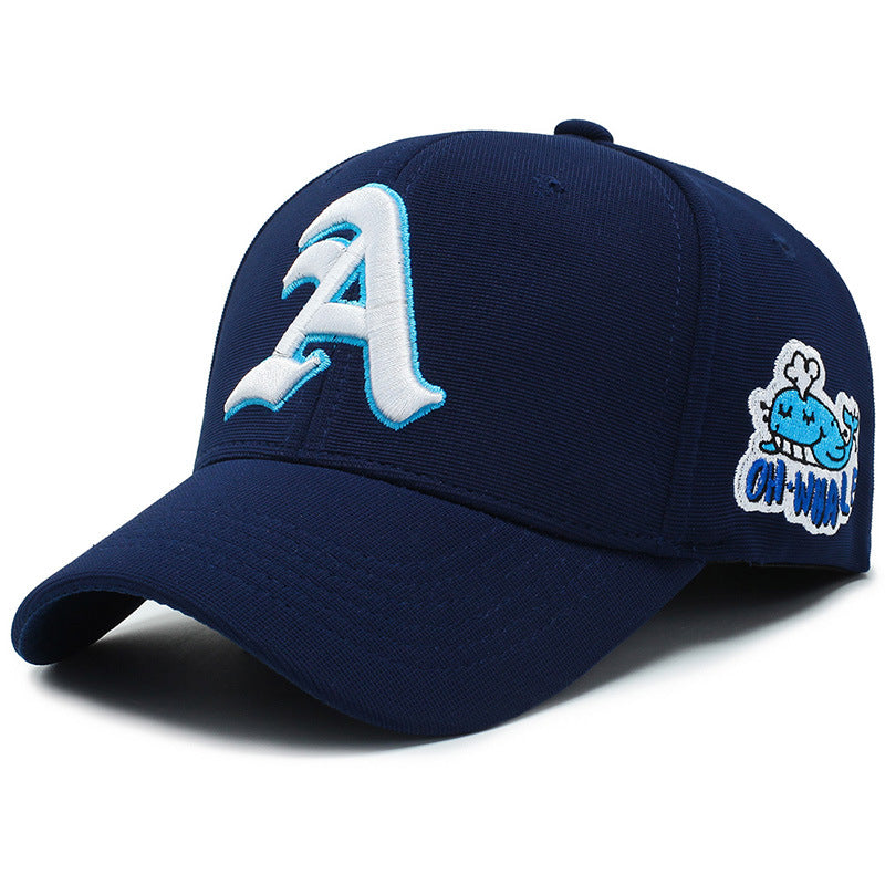 Fashion Gothic Letter A Side Whale Embroidery Baseball Caps Spring and Autumn Outdoor Adjustable Casual Hats Sunscreen Hat - Korvel
