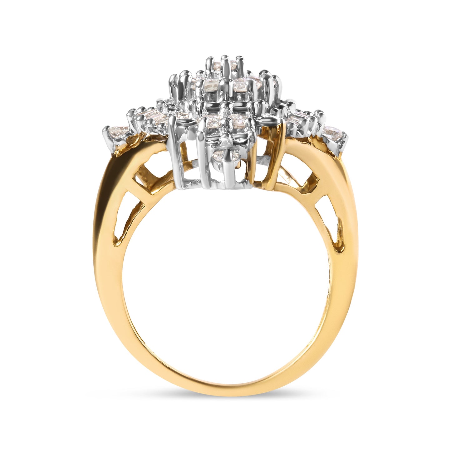 10K Yellow Gold Diamond Cluster Halo Ring - Size 7