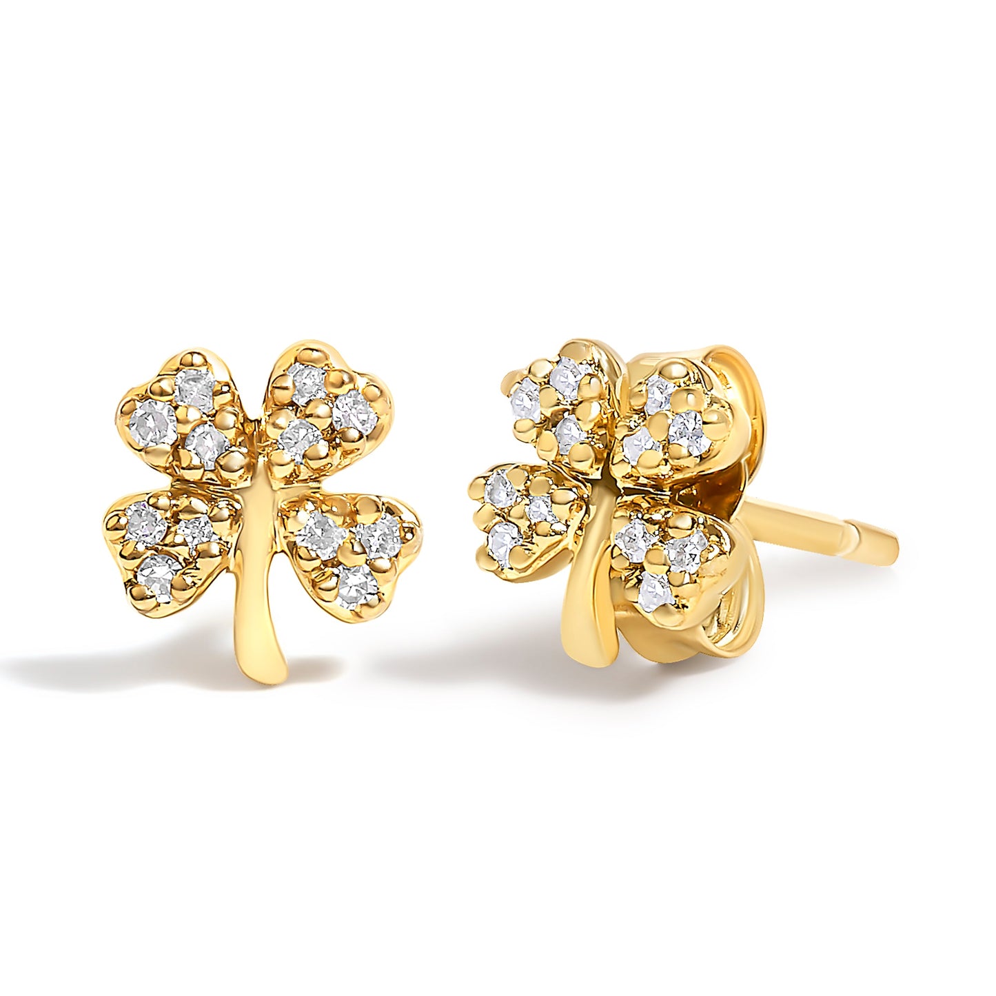 10K Yellow Gold Diamond Accent Four Leaf Clover Stud Earrings