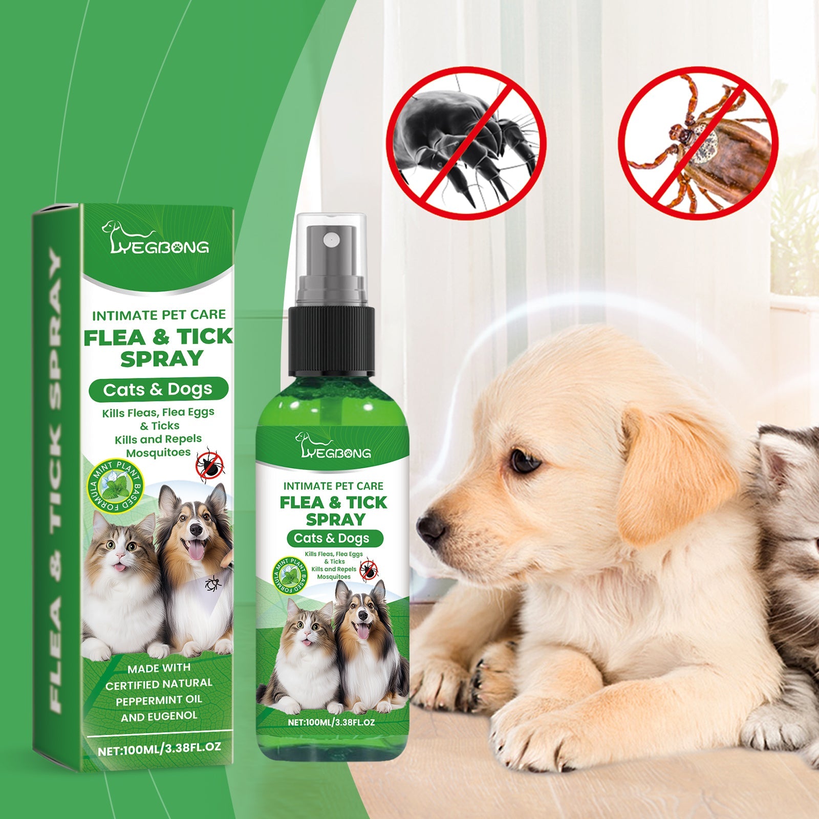 Pet Insect Repellent Spray, Dog And Cat Hair And Skin Insect Repellent Daily Gentle Cleaning And Care Agent - Korvel