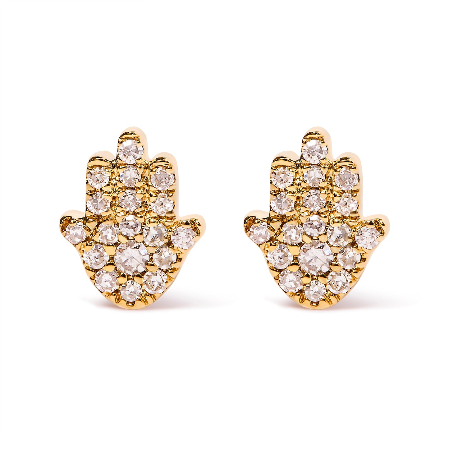 10K Yellow Gold Diamond Accented Hamsa Stud Earrings