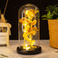 Ornement en verre avec roses en feuille d'or et lumière LED