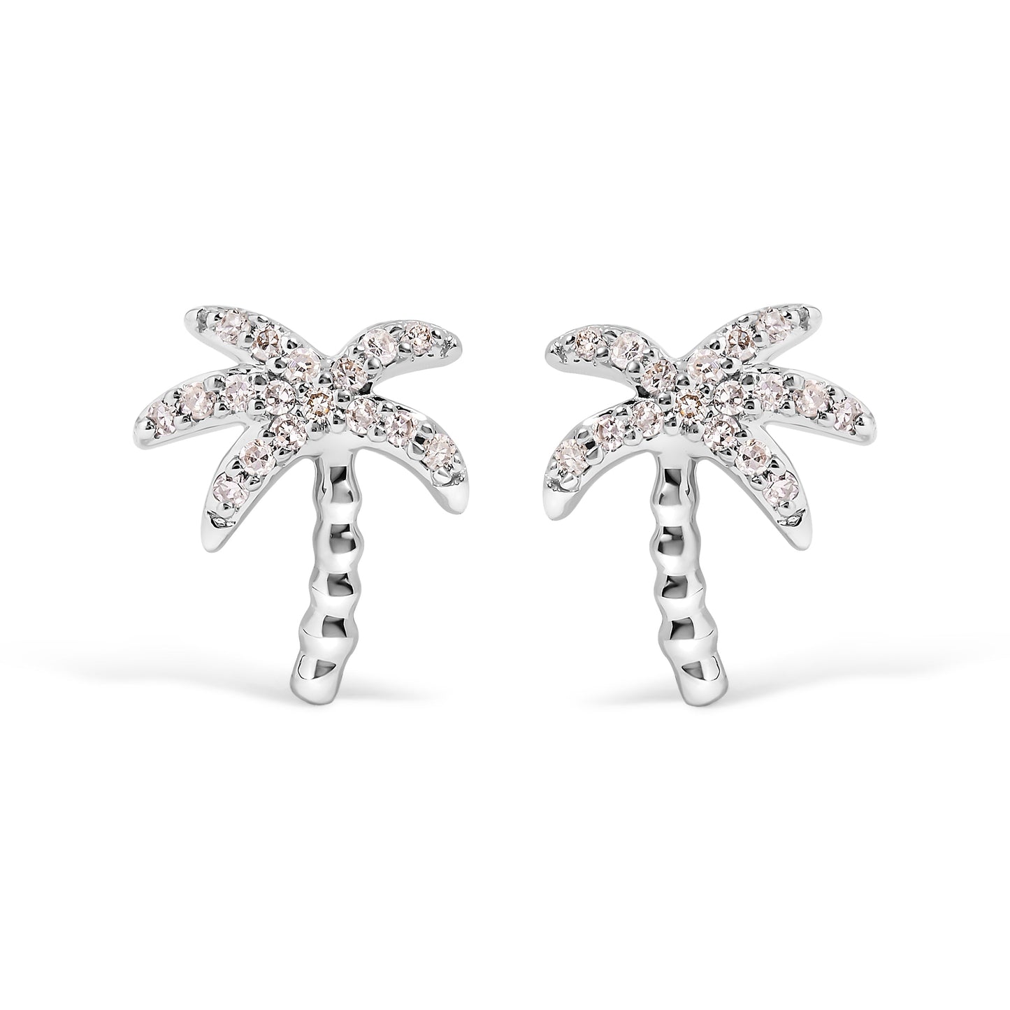 10K White Gold Diamond Palm Tree Stud Earrings