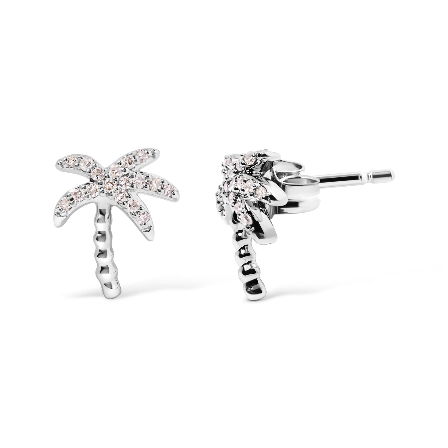 10K White Gold Diamond Palm Tree Stud Earrings
