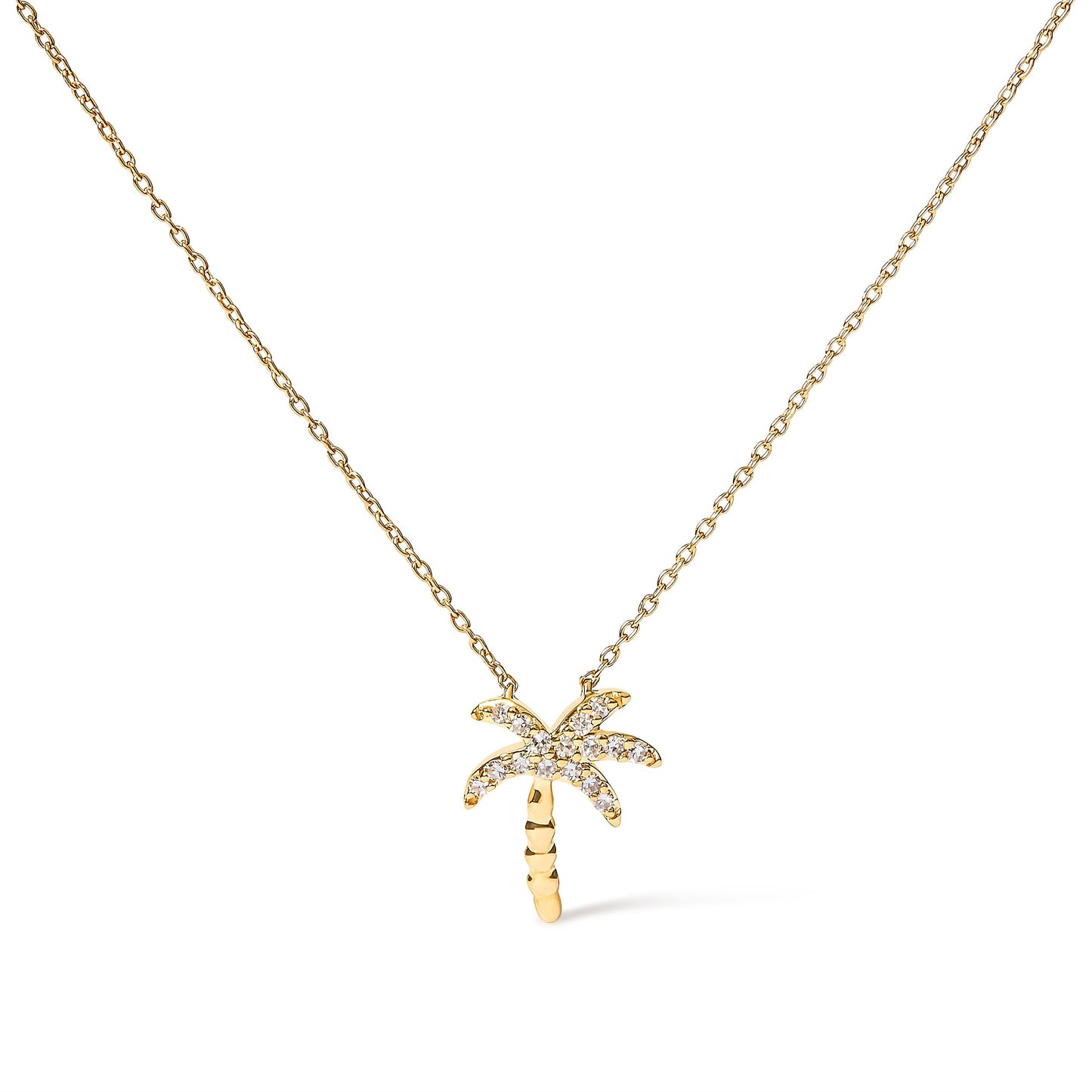 10K Yellow Gold Diamond Palm Tree Pendant Necklace