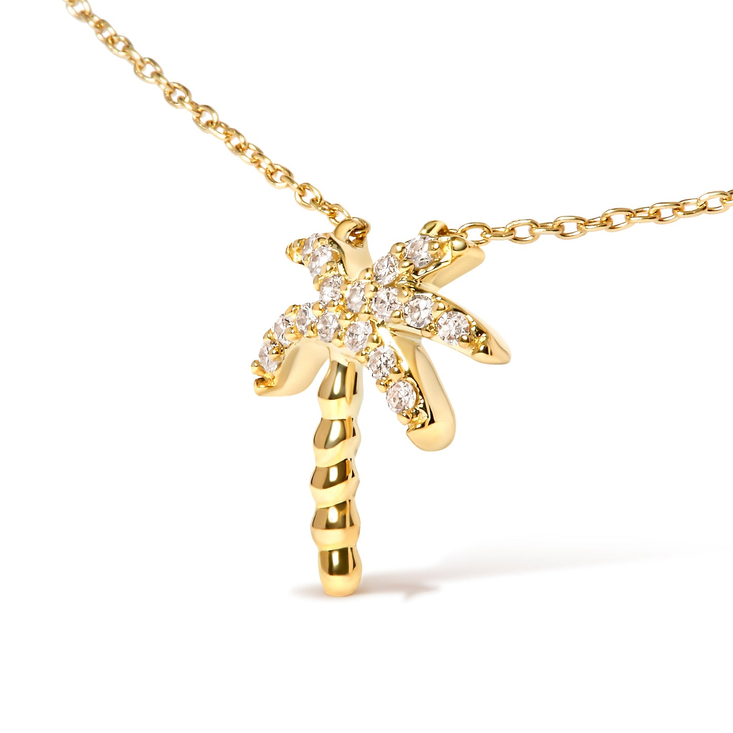 10K Yellow Gold Diamond Palm Tree Pendant Necklace